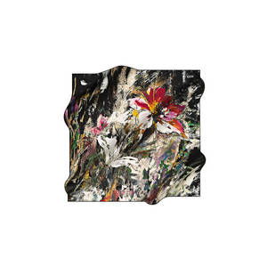 Vintage Designer Black Silk Square Floral Scarf with Custom Dot Pattern - Product Image 1
