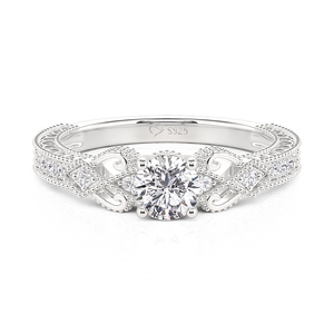 Anillo de Promesa Jeulia Chapado en Oro Rosa, Estilo Vintage con Milgrain, Plata de Ley - Product Image 1