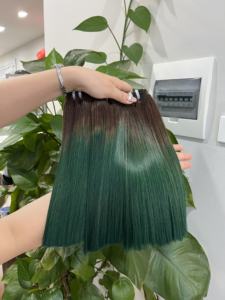 Venta al por mayor largo verde vietnamita Remy extensiones de cabello humano seda recta cutículas alineadas máquina doble trama pelo tejido - Product Image 4