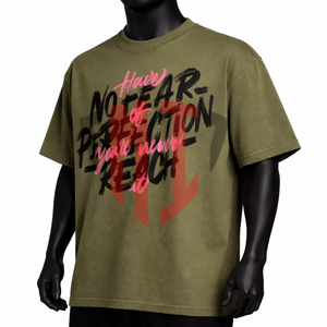 Men's <b>Olive</b> <b>Green</b> Short Sleeve <b>T</b>-<b>Shirt</b> Bold Letter Print O-Neck Casual Cotton Tee Loose Fit Breathable 240g - Product Image 3