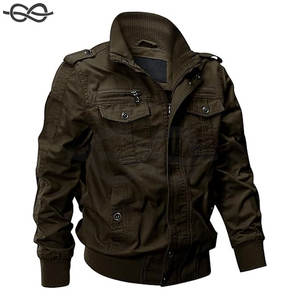 Veste homme légère en coton multi-poches avec fermeture éclair à l'avant et col montant Veste coupe-vent décontractée d'extérieur avec fermeture éclair complète - Product Image 1