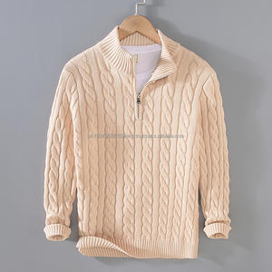 OEM <b>Men</b> Winter Embroidered Cable <b>Half</b> Quarter <b>Zip</b>-Up Pullover Turtleneck Jacquard Knitwear <b>Sweatshirt</b> Custom Cotton Knit Sweater - Product Image 3