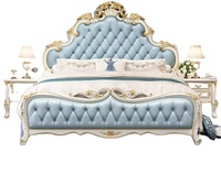 Lit king-size en bois massif sculpté de style européen luxueux, style princesse royale, lit pour la maison ou l'hôtel, ensemble de lit en cuir véritable de style américain classique de luxe