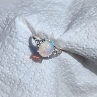 Bague en opale éthiopienne faite à la main en argent sterling 925, bijoux fins de style vintage, perle d'eau douce, diamant, tiers