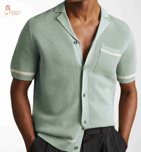 เสื้อเชิ้ตคิวบาคอปกผ้าวาฟเฟิลสีขาวสำหรับผู้ชาย แขนสั้นติดกระดุม เสื้อผ้าลำลองสำหรับฤดูร้อนและวันหยุด - Product Image 3