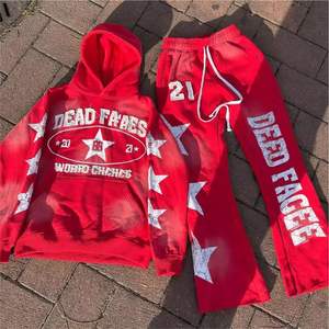 XXL Hombres Vintage Streetwear Sudadera con capucha Pantalones de chándal Conjunto High Summer Fleece Chándales 100% Algodón Logotipo personalizado Impreso - Product Image 1