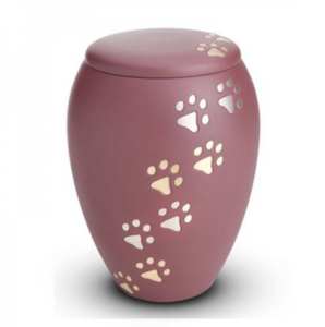 Urne funéraire pour animaux de compagnie rose pour les cendres Urne en métal pour animaux de compagnie avec motif d'empreinte de patte Urne élégante - Product Image 1