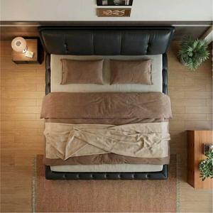 Testiera Alta con Pieghe Verticali in Vera Pelle, Struttura <span class=keywords><strong>Letto</strong></span> Matrimoniale in Legno Massello, Doghe in Pino Silenziose - Product Image 1