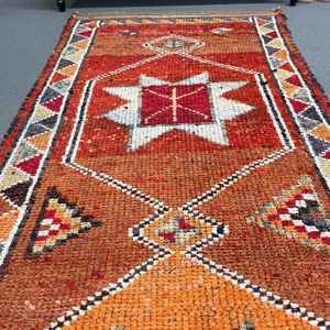 3x11.5 ft Vintage Rug, <b>Runner</b> Turkish Rug, <b>Red</b> Plants & trees Rug - Product Image 4