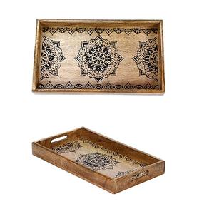 Bandeja para servir comida de madera brillante con borde lateral decorativo de 4, lo mejor para servir bebidas, decoración interior, diseño de utensilios de cocina, bandeja para servir - Product Image 2