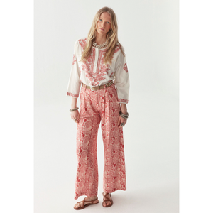 Blusa SHYLA para Mujer, Popelina, Manga Abullonada, Algodón Puro, Estampado Floral, Cuello Alto, Bordado con Lentejuelas, Uso Diario, Tallas S M L XL - Product Image 4