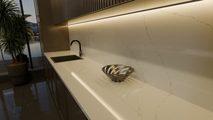 Encimera de cuarzo Carrara para cocina, tocador, piedra prefabricada para uso en interiores, corte a medida personalizado. - Product Image 3