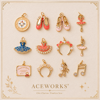 Galerie de Charmes de l'Académie de Ballet |   Pendentifs en laiton plaqué or 18 carats avec émail, motifs chaussures de ballet, tutu, ballerine et notes de musique, pour la fabrication de bijoux