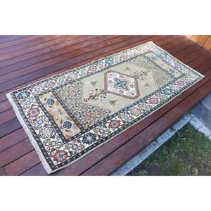 Alfombra de 2.4x5.2 pies, Alfombra Turca Vintage, Alfombra de Lana Azul y Roja Estilo Suroeste - Product Image 2