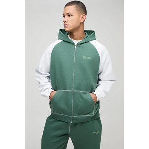 Conjunto Deportivo para Hombre con Capucha, Bloques de Color Verde y Blanco, Sudadera con Cierre Completo y Pantalones Deportivos, Estilo Casual, Marca Privada OEM - Product Image 3