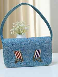 Bolso con cuentas multicolor con asa, bolso de mano, bolso de mano informal, artesanía india, hecho a mano, bolso Baguette, - Product Image 2