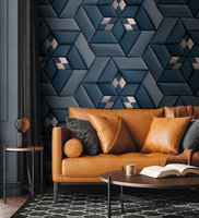 Papier peint mural 3D en vinyle non tissé bleu argenté de fabrication allemande, design moderne, très résistant à l'eau et à la lumière, pour chambre à coucher et salle à manger