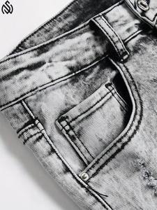 Pantalones cortos de mezclilla de verano de nuevo estilo al por mayor para hombre, pantalones vaqueros informales rectos con decoración de patrón Vintage, pantalones cortos de algodón para fitness - Product Image 6