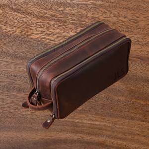 Portable Genuine <b>Leather</b> <b>toiletry</b> <b>Bag</b> for Carring Daily Essentials While Traveling - Product Image 1