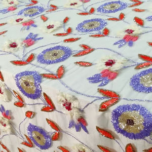 Tissu en polyester respirant large, tissu 3D brodé de fleurs scintillantes, paillettes, dentelle de tulle lourde, broderie fine, mariage - Product Image 1