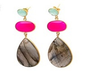 Boucles d'oreilles en argent Sterling 925, Labradorite Fuchsia calcédoine & Aqua calcédoine, forme ovale, nouvelle collection - Product Image 1