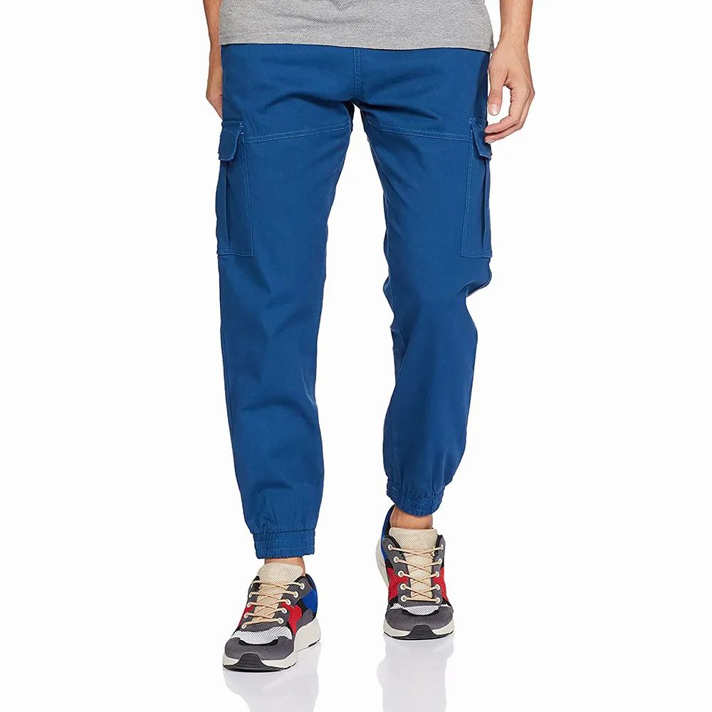 Cargobroek Voor Heren In Blauwe Kleur Met Meerkleurige Zakken Comfortabele Heren Streetwear Casual Broek Met Aangepast Label