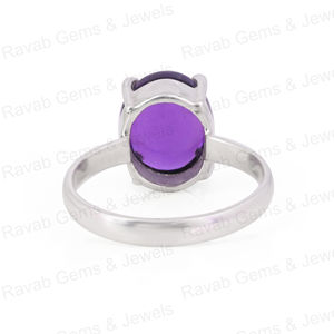 Anillo de Plata de Ley de Alta Calidad, Estilo Bohemio para Mujer, con Amatista Natural Púrpura Ovalada de 10x14 mm, Hecho a Mano, Pulido Fino - Product Image 4