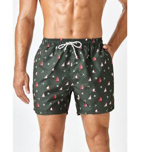 Pantalones cortos estampados informales de poliéster 100% para hombre al por mayor con bolsillos de lona de cintura media para la playa de verano - Product Image 2