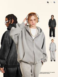 Sweat à capuche zippé ample en polaire épais pour homme, veste polyvalente, hauts personnalisés imprimés - Product Image 5