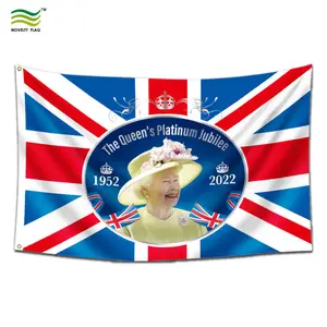 God Save The Queen Elizabeth II Union Jack 2022 Drapeau en polyester 100D personnalisé avec sérigraphie promotionnelle