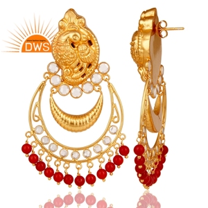 Pendientes colgantes de piedras preciosas con cuentas de coral y circonita cúbica chapada en oro de 18 quilates de plata de ley superventas, fabricante de joyería fina Demi - Product Image 3