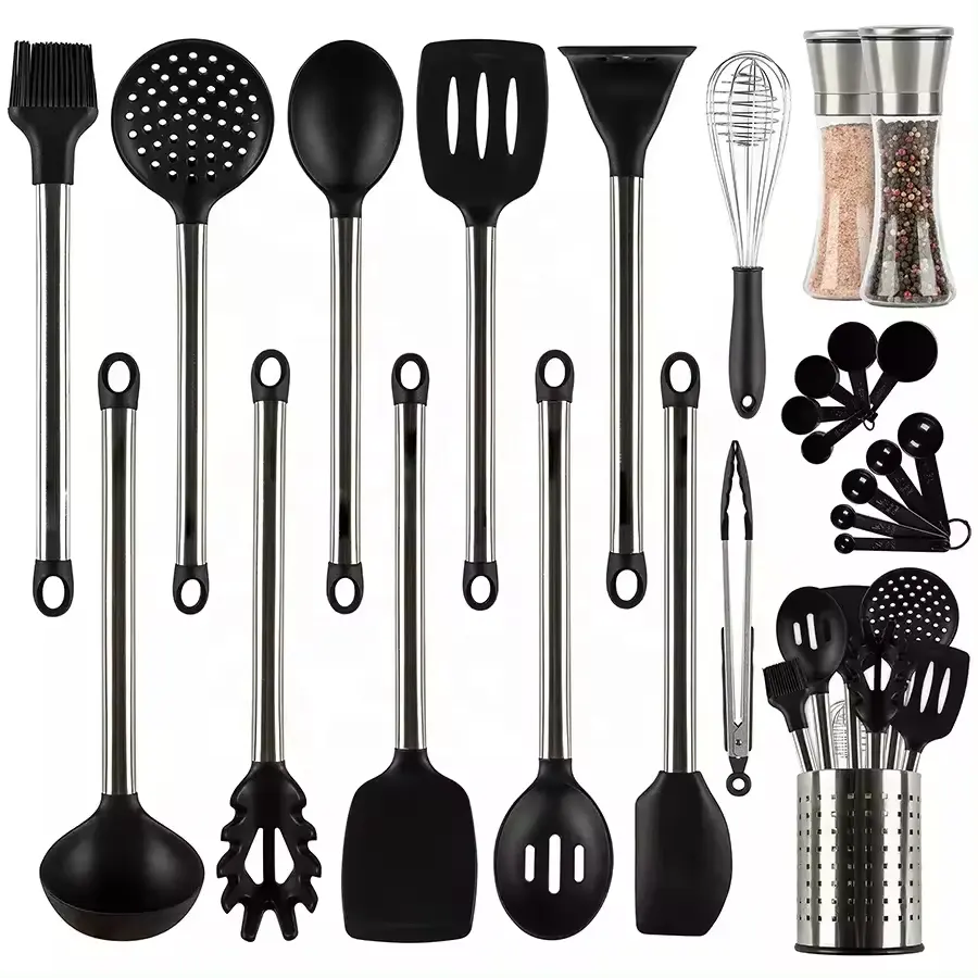 TOALLWIN conjunto de utensílios de cozinha de silicone utensílios de cozinha utensílios de cozinha de silicone em aço inoxidável