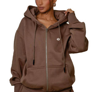 เสื้อฮู้ดซิปเต็มตัวลำลองสำหรับผู้หญิง ขายส่ง ผ้าฝ้ายฟลีซ รับทำโลโก้ตามสั่ง ผลิตแบบ OEM & ODM แบรนด์ส่วนตัว เสื้อผ้าสตรีทแวร์ - Product Image 1