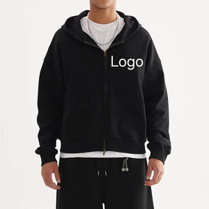 400gsm Basics Cotton Terry <b>Toweling</b> Zip-up Hoodie Casual High Quality Off-Shoulder Hoodie Plain Oversized Men Zipper <b>Hoodies</b> - Product Image 3