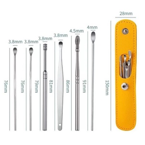 Limpiador de Cera de Oídos Innovador con Resorte, Herramienta Portátil para Eliminar la Cera de los Oídos, para el Hogar y Viajes, 6 Piezas, Bolsa de Cuero PU Plateada - Product Image 1