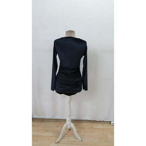 Robe mini en velours à col croisé et manches longues pour femme, 37782 - Noir - Product Image 5