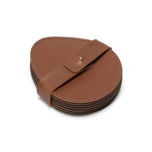 Juego de posavasos redondos de cuero PU de fábrica con soporte de Metal dorado Decoración de mesa para el hogar posavasos de seis tazas con soporte - Product Image 6