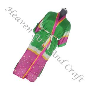 KL009 Mujeres Abstractas Seda Pura Vintage Sari Kimono Largo Tamaño Libre Ajustable Vintage Sari Kimono Chaqueta Larga Mujer Seda Vintage - Product Image 5