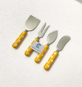 Ensemble de couverts à fromage de qualité unique en acier inoxydable avec manche en résine, 4 pièces, passe au lave-vaisselle, logo personnalisé, outils à fromage - Product Image 4