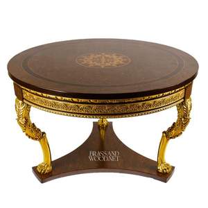 Mesa de Entrada Redonda Clásica de Lujo, Latón y Madera - Product Image 1