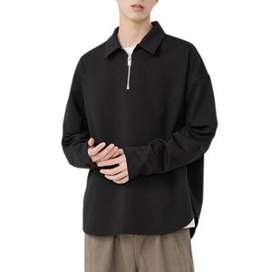 Hombres de alta calidad de color sólido de manga larga superior de moda solapa para el diseño del polo suelta Simple cremallera sudaderas con capucha - Product Image 2