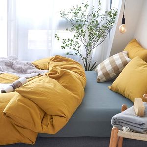 Parure de lit 3 pièces 100 % coton lavé, douce et respirante, fermeture boutonnée, 200 fils/cm², unie, personnalisable pour la maison, l'hôtel et les mariages - Product Image 5