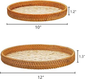 Bandeja de servicio de ratán hecha a mano con incrustaciones de nácar Bandeja de ratán de nácar Premium para mesa de comedor por artesanía hecha a mano - Product Image 2