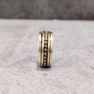 Bague bohème perlée Spinner Band bague en argent Sterling 925 pour femmes bague de pouce Fidget bijoux faits à la main Fine anxiété hommes Spinner anneau - Product Image 5