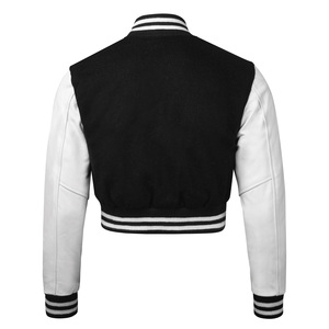 Los mejores fabricantes y proveedores, chaqueta universitaria de manga de cuero personalizada para mujer, chaquetas universitarias con cuello levantado de Color en contraste para mujer - Product Image 4