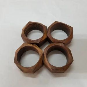 แหวนใส่ผ้าเช็ดปากไม้ลายหกเหลี่ยม ทำจากไม้กระถินเทศ - งานแฮนด์เมดจากอินเดีย ราคาถูก - Product Image 1
