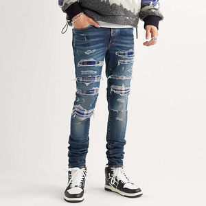 High Quality Distressed Blue <b>Ripped</b> Stretch Denim <b>Jeans</b> for <b>Men</b> Pakistani Manufacturer's Custom Skinny Fit Mid Light High Street - Product Image 1