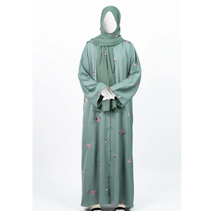 Robe Abaya Modeste Droite en Chiffon pour Femmes, Vêtement Musulman, Séchage Rapide, Manches Longues, 100% Soie, Motif Uni - Product Image 1