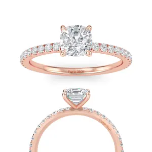 杰玛坐垫明亮切割玫瑰金双爪叉14k白金接龙结婚周年礼物戒指