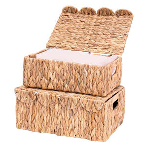 Boîte de rangement pliable en jacinthe d'eau avec couvercle, boîte cadeau artisanale avec de nombreux motifs - Product Image 3